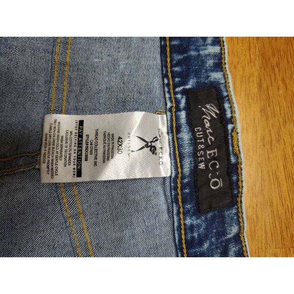 Marc Ecko Cut And Sew Mens Blue Denim Jeans Straight Fit Size 42x30 Baggy Y2K - Picture 9 of 12